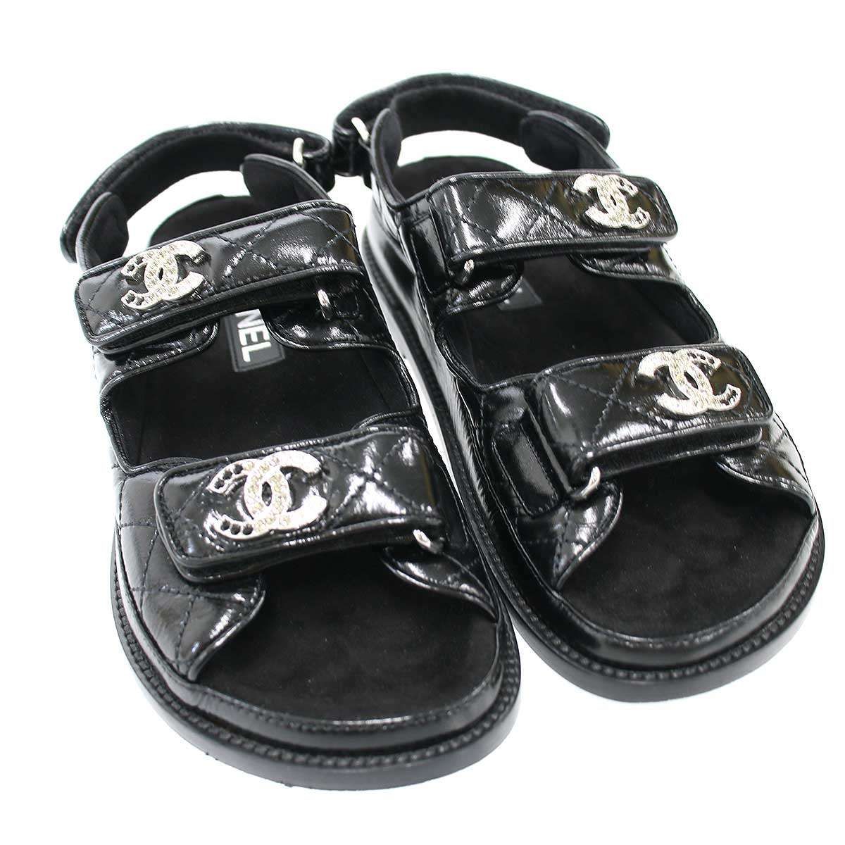 Chanel CC Logo Rhinestone Footbed Sandals Black — view 7