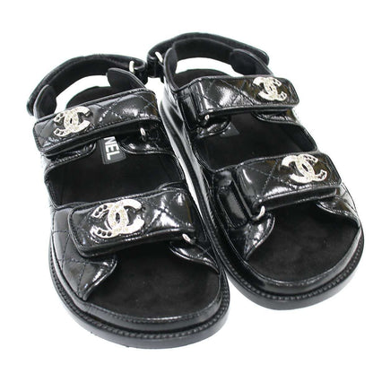 Chanel CC Logo Rhinestone Footbed Sandals Black — view 7