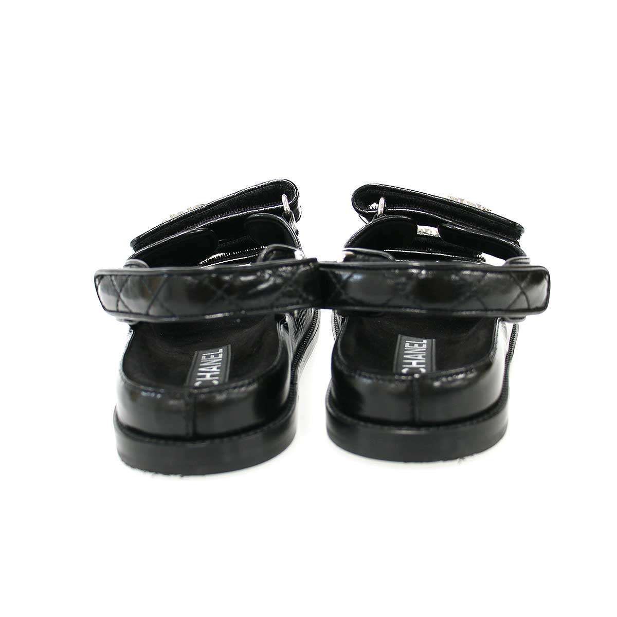 Chanel CC Logo Rhinestone Footbed Sandals Black — view 3