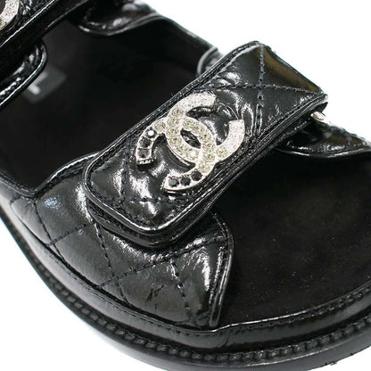 Chanel CC Logo Rhinestone Footbed Sandals Black — view 8