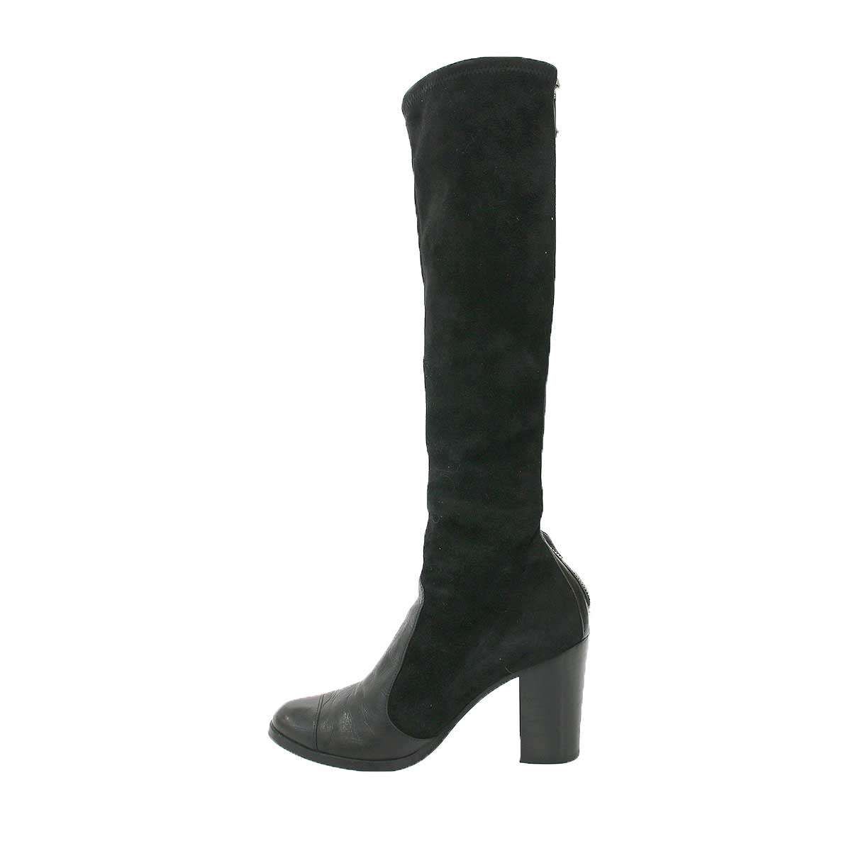 Chanel Back Zip Suede Leather Long Boots Black — view 2
