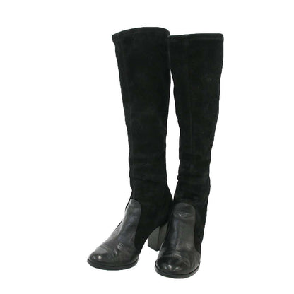 Chanel Back Zip Suede Leather Long Boots Black