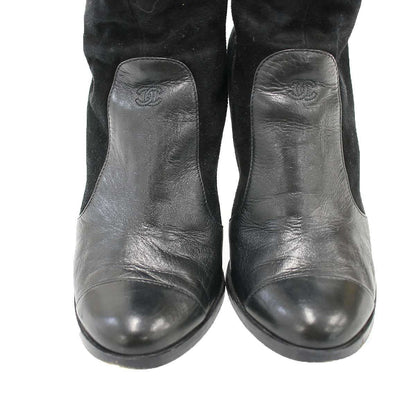 Chanel Back Zip Suede Leather Long Boots Black — view 7