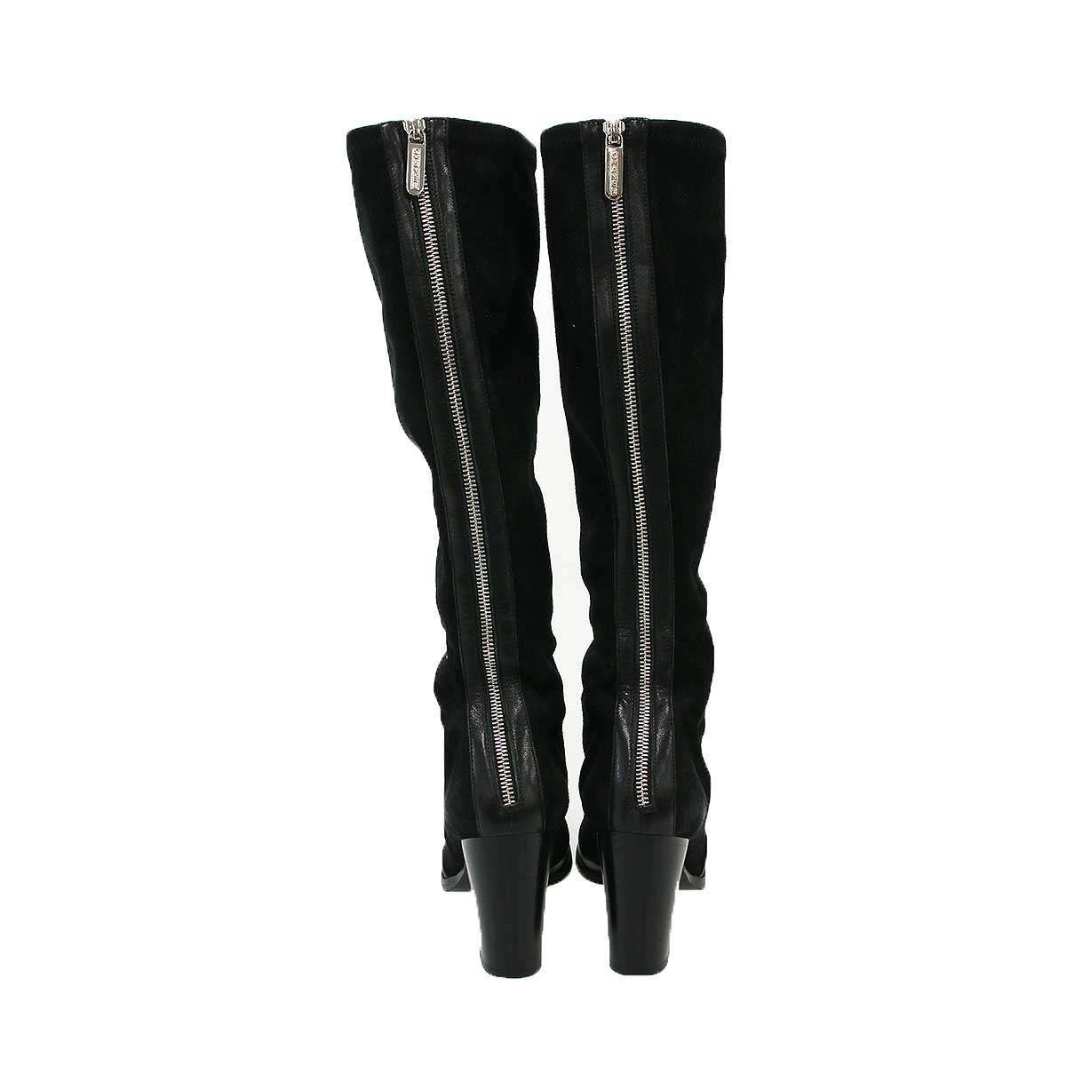Chanel Back Zip Suede Leather Long Boots Black — view 3