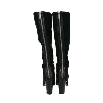 Chanel Back Zip Suede Leather Long Boots Black — view 3