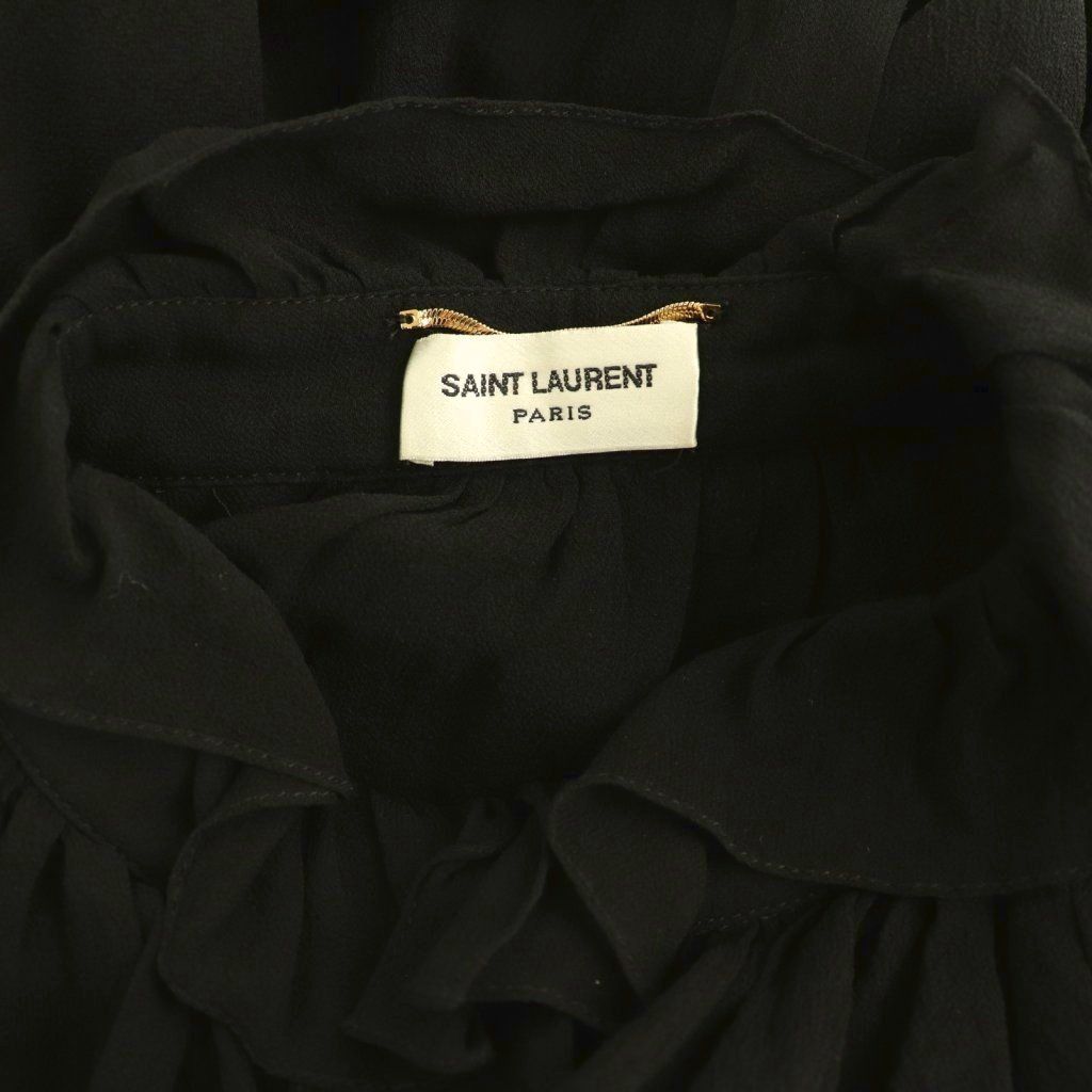 Saint Laurent Paris Bowtie Ruffle Sheer Silk Blouse Fly Button 36 Black — view 5