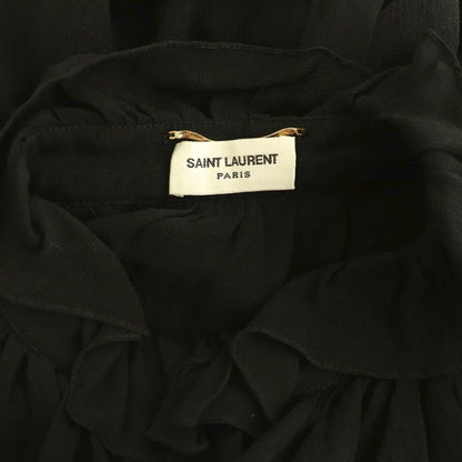 Saint Laurent Paris Bowtie Ruffle Sheer Silk Blouse Fly Button 36 Black — view 5