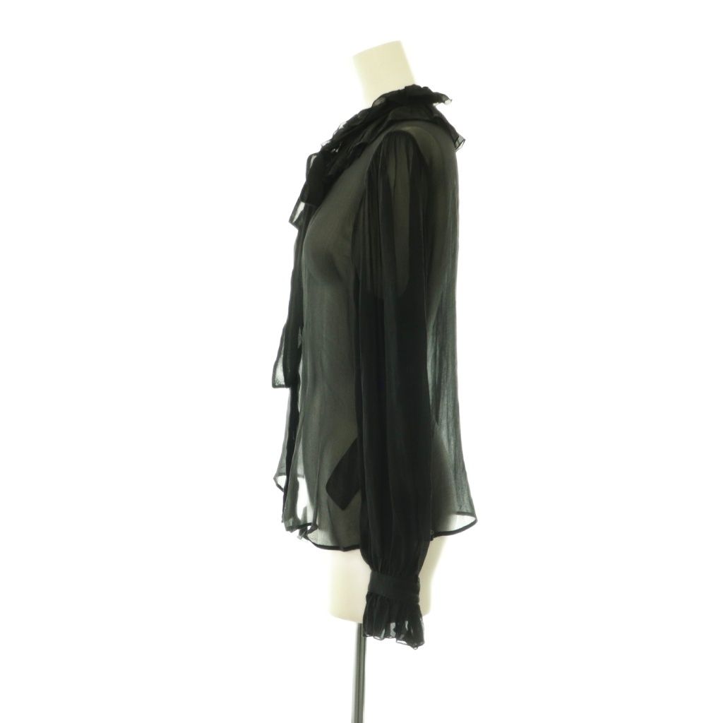 Saint Laurent Paris Bowtie Ruffle Sheer Silk Blouse Fly Button 36 Black — view 3