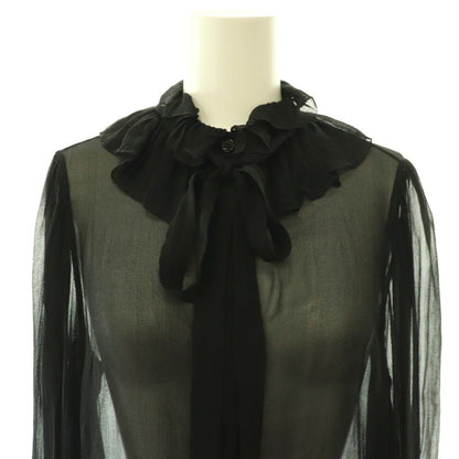 Saint Laurent Paris Bowtie Ruffle Sheer Silk Blouse Fly Button 36 Black — view 4