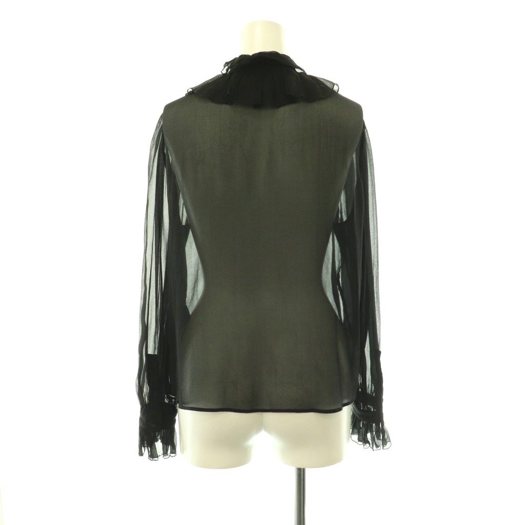 Saint Laurent Paris Bowtie Ruffle Sheer Silk Blouse Fly Button 36 Black — view 2