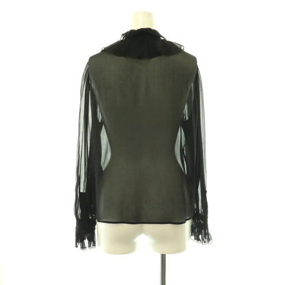 Saint Laurent Paris Bowtie Ruffle Sheer Silk Blouse Fly Button 36 Black — view 2