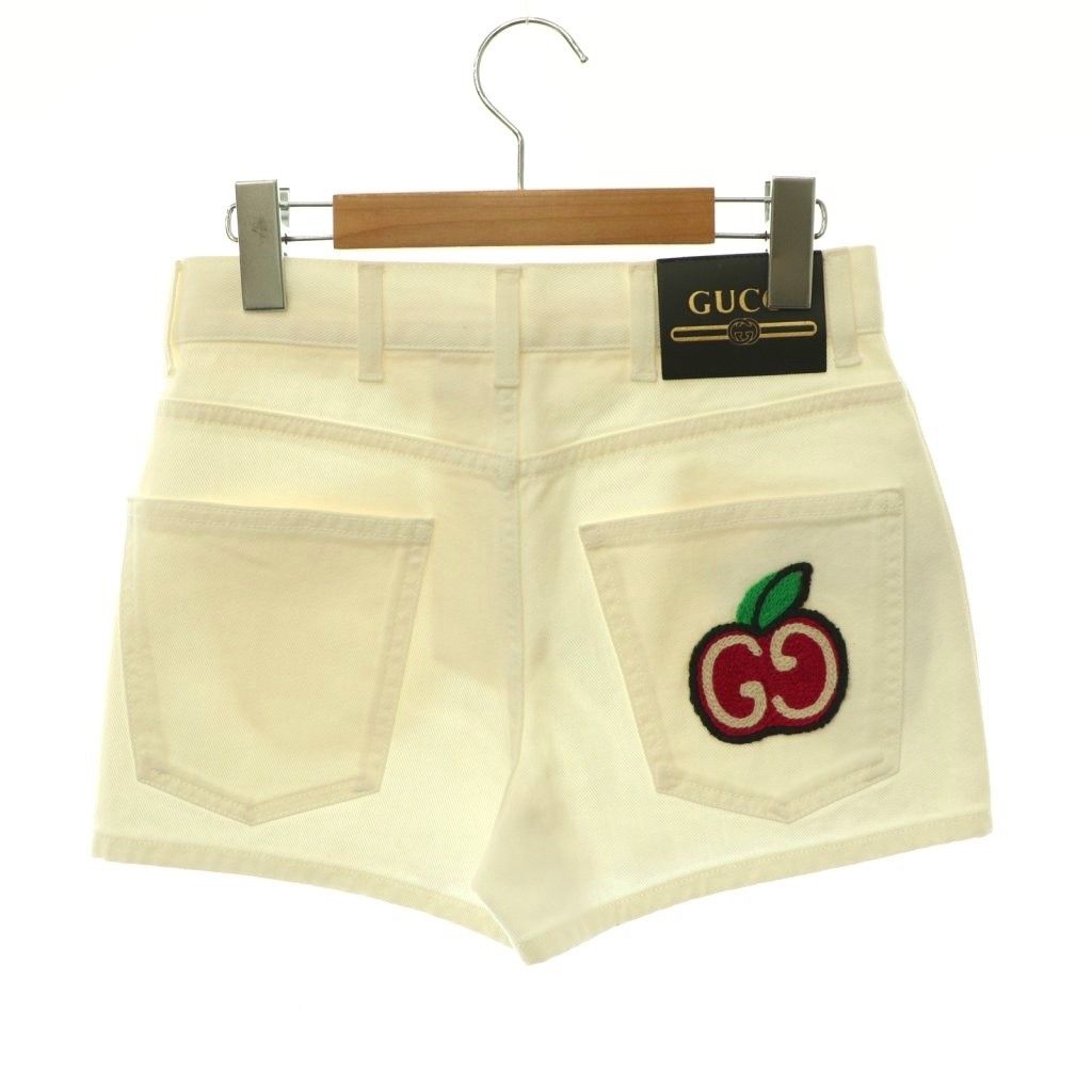 Gucci GG Apple White Denim Shorts Zipper Fly Cotton 20 — view 2