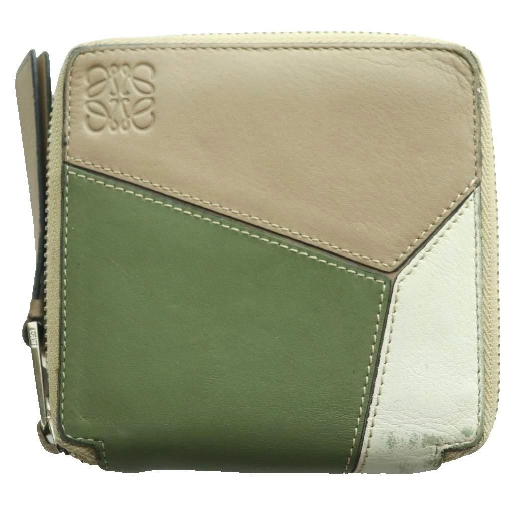 Loewe Anagram Puzzle Compact Zip Wallet Bifold Leather Multicolor Mocha White SS