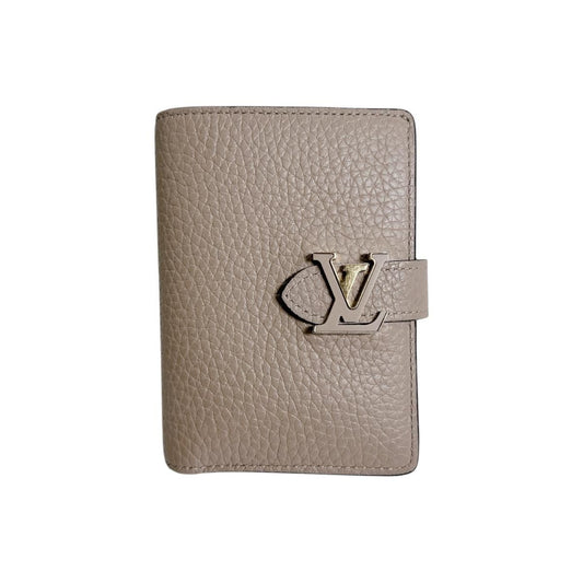 Louis Vuitton Taurillon Leather Bifold Wallet Vertical Compact Beige