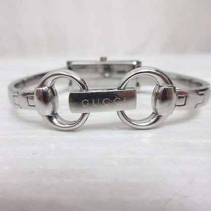 Gucci 127.5 GG Pattern Square Watch Quartz Bangle Silver Color Brown Dial — view 7