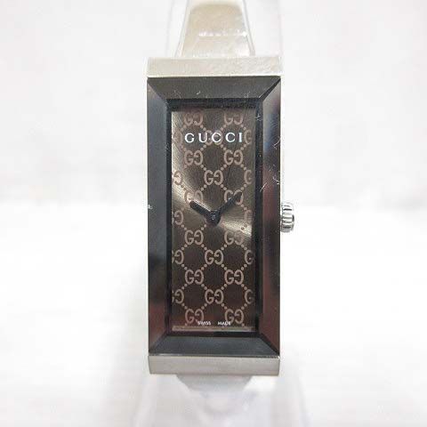Gucci 127.5 GG Pattern Square Watch Quartz Bangle Silver Color Brown Dial — view 3
