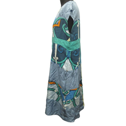 Hermes Silk Dress Top Sleeveless Horse Gear Motif 34 Blue — view 3