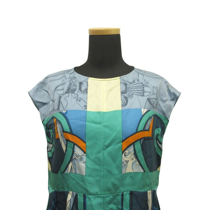 Hermes Silk Dress Top Sleeveless Horse Gear Motif 34 Blue — view 4