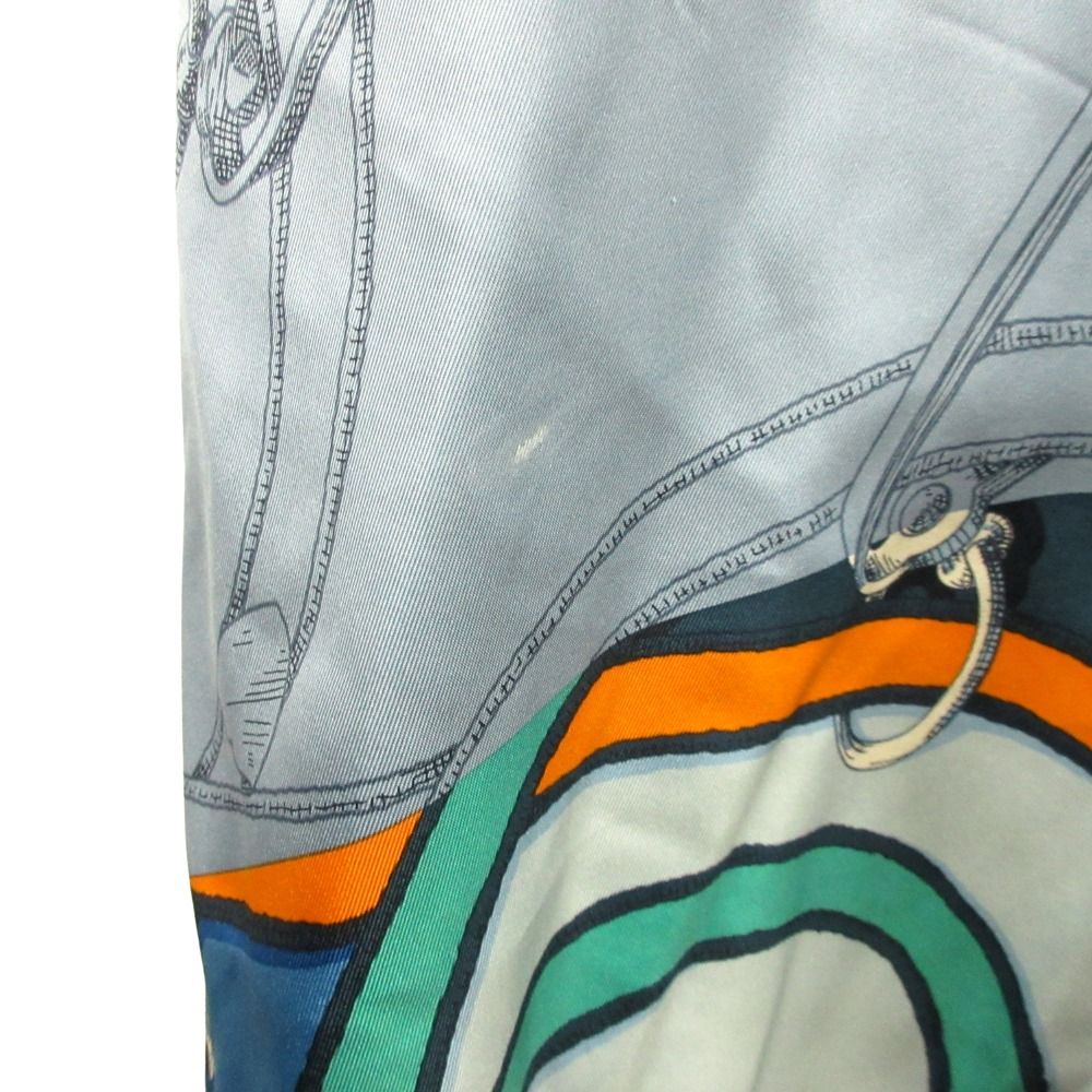 Hermes Silk Dress Top Sleeveless Horse Gear Motif 34 Blue — view 6