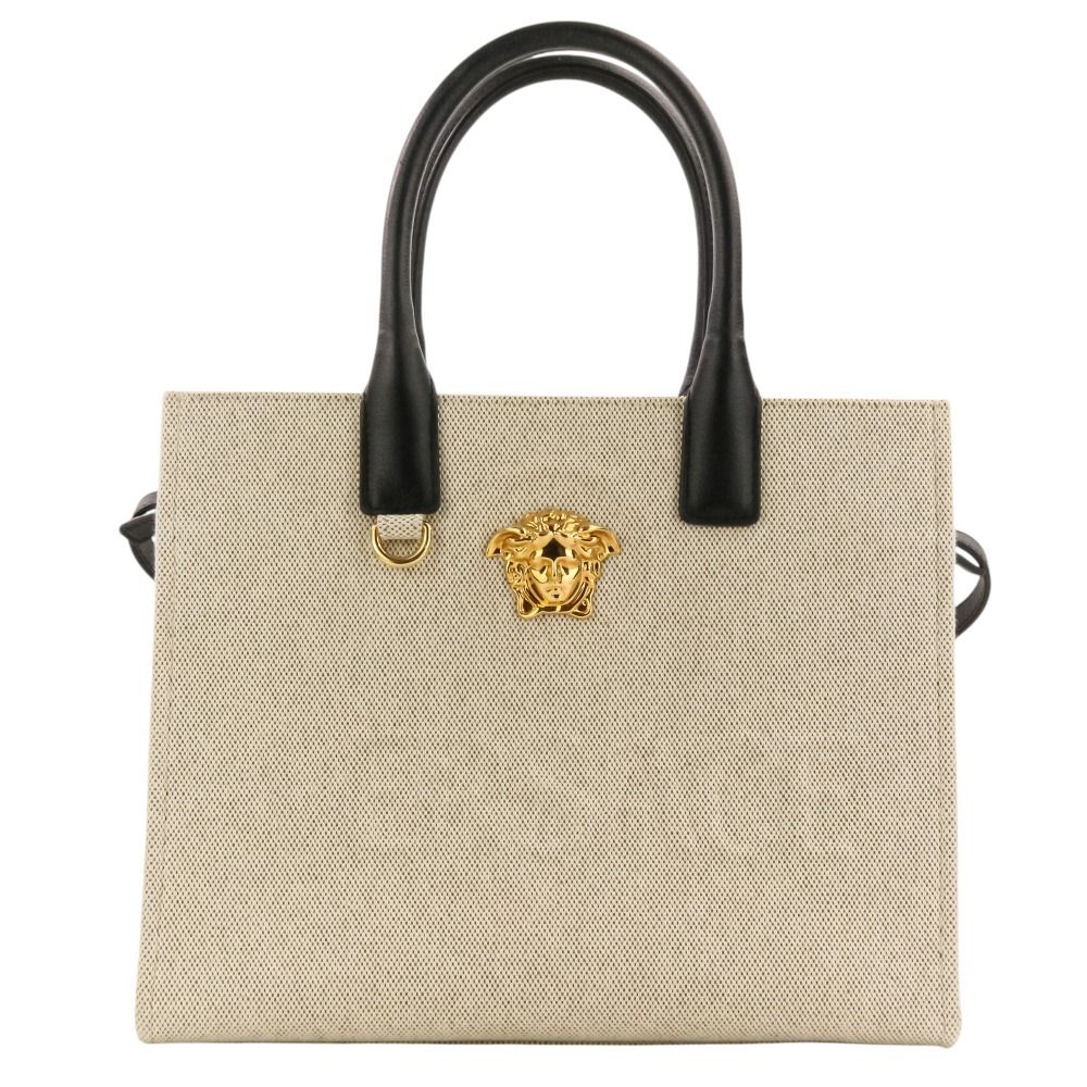 Versace la Medusa Canvas 2-Way Tote Bag Kinari Black