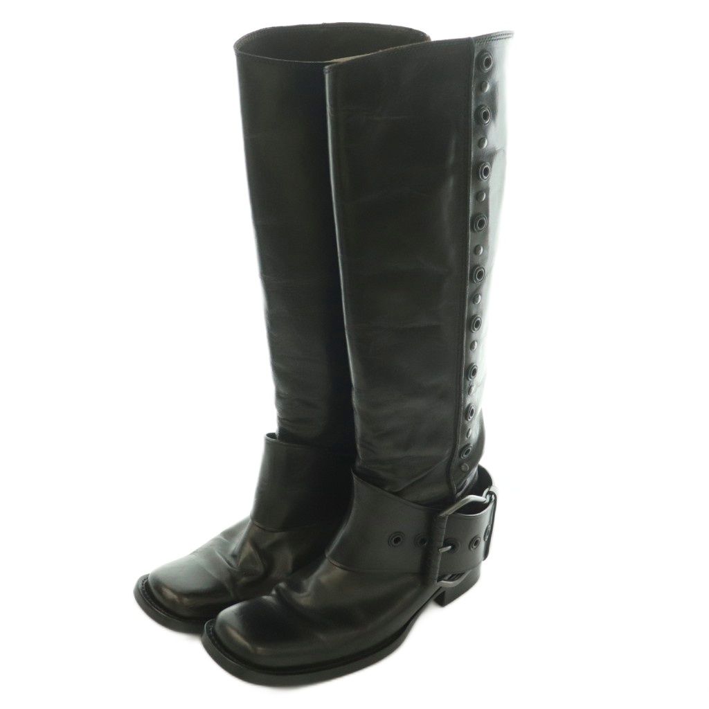 Bottega Veneta Long Boots Square Toe Low Heels Leather One Color Black BB 36 — view 2