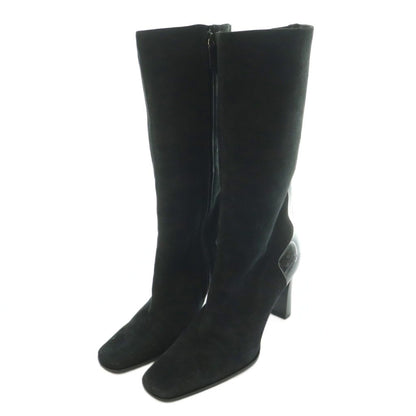 Gucci Long Boots Square Toe Chunky Heel Suede Contrast One Color Black BB 36.5 — view 2