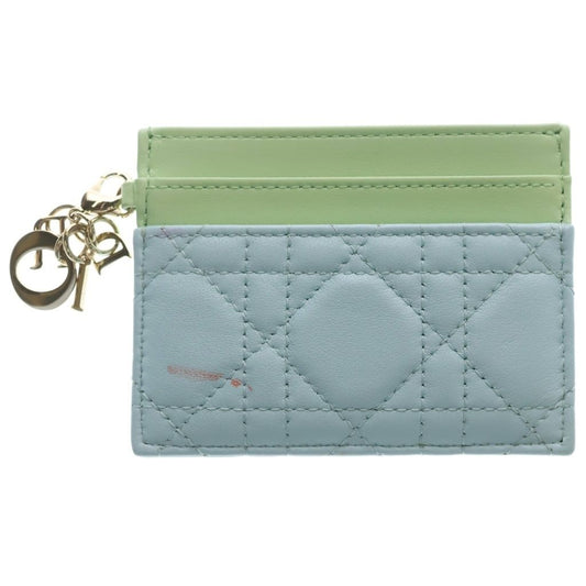 Dior Lady Dior Frisia Lambskin Leather Card Case Light Green Blue