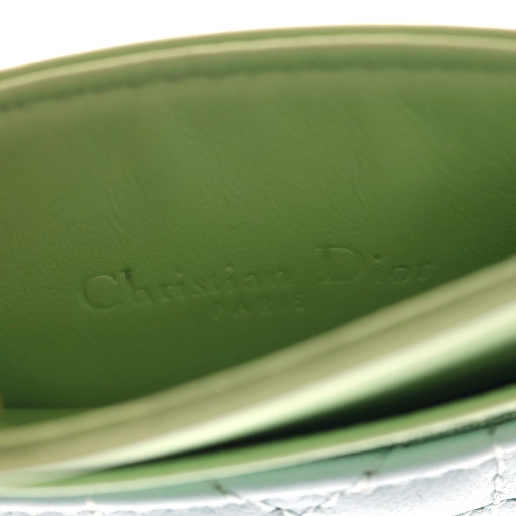 Dior Lady Dior Frisia Lambskin Leather Card Case Light Green Blue — view 4
