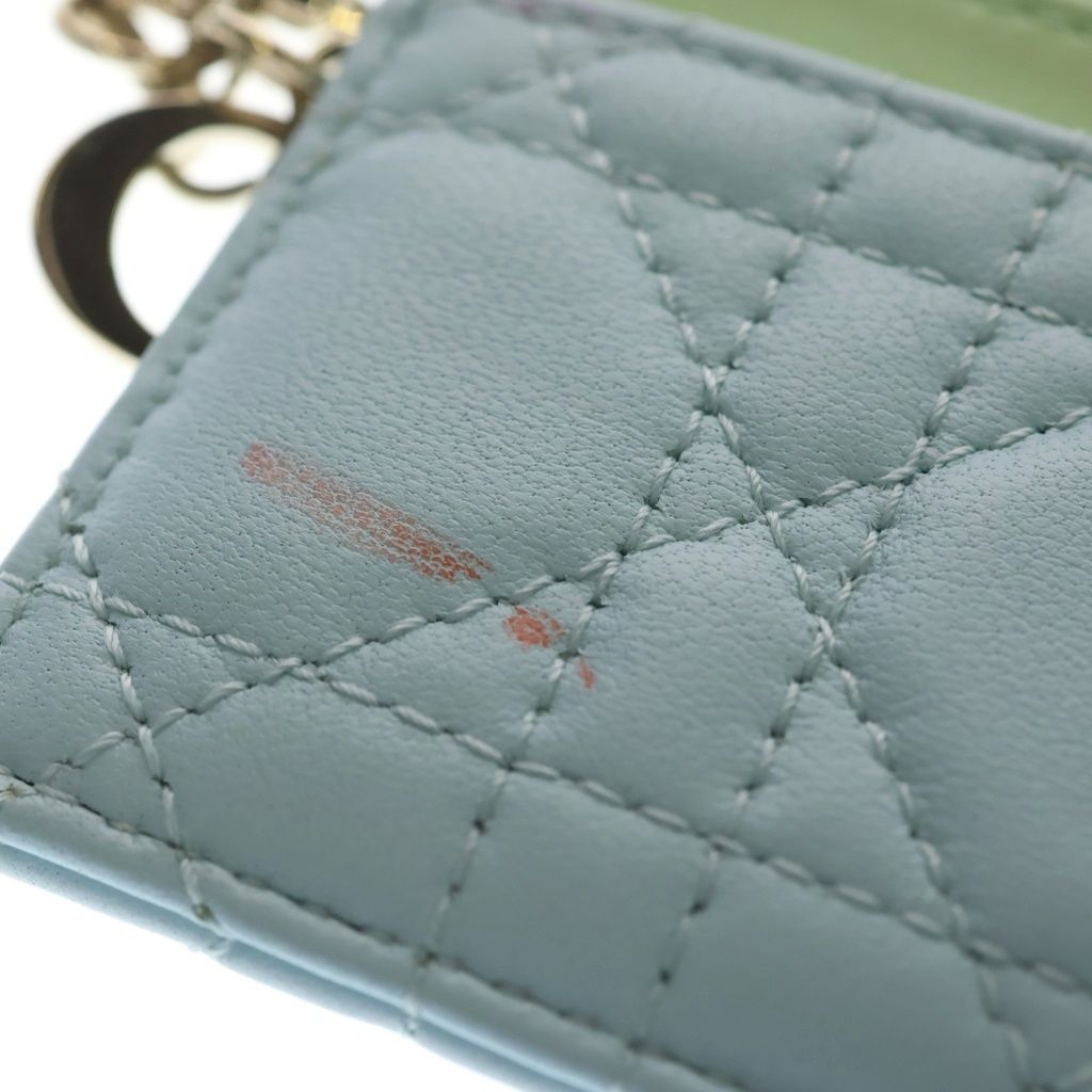 Dior Lady Dior Frisia Lambskin Leather Card Case Light Green Blue — view 5