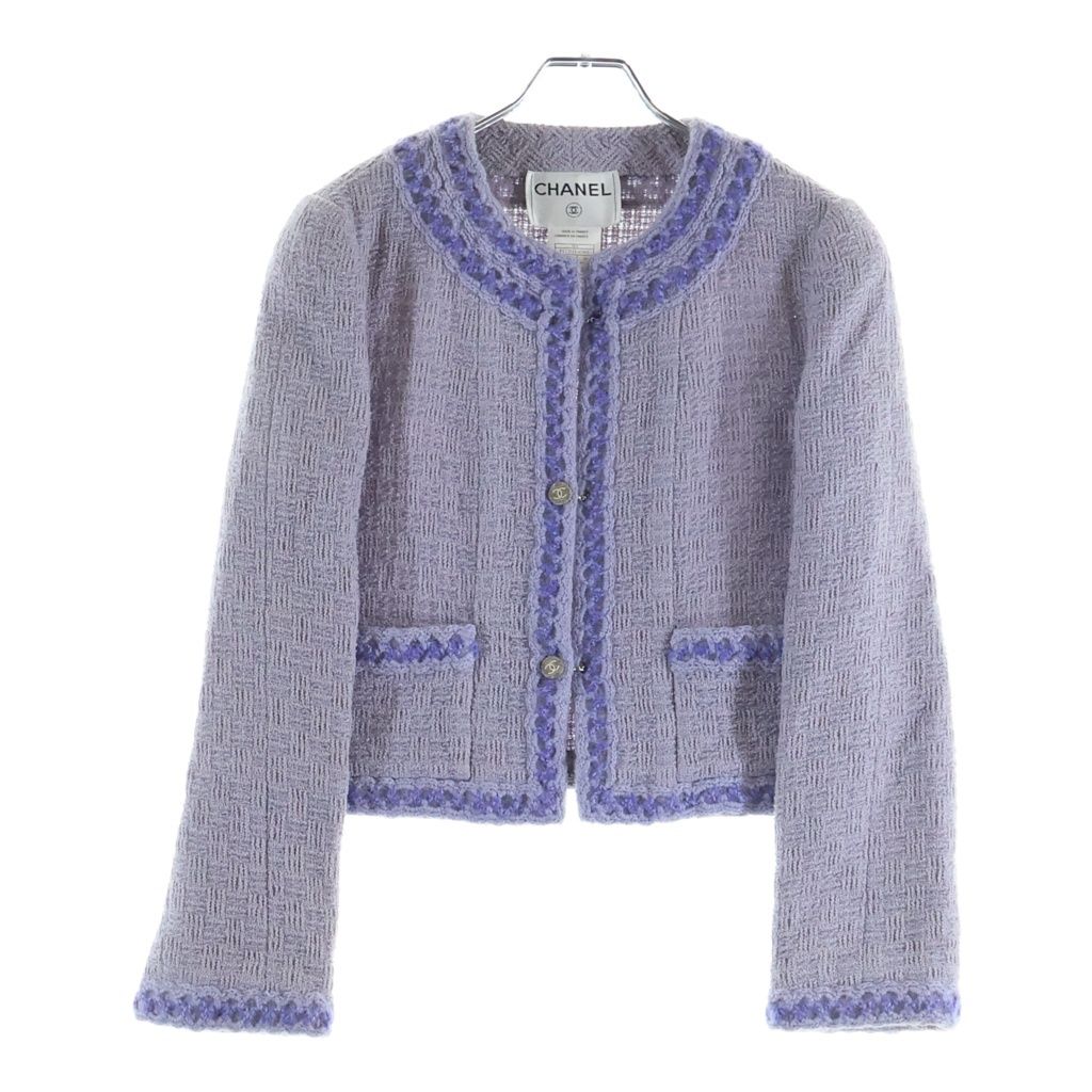 Chanel Vintage Lavender CC Logo Button Tweed Set Jacket Ribbon Motif Flong — view 2