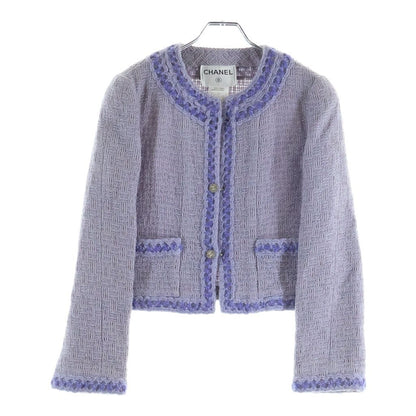 Chanel Vintage Lavender CC Logo Button Tweed Set Jacket Ribbon Motif Flong — view 2