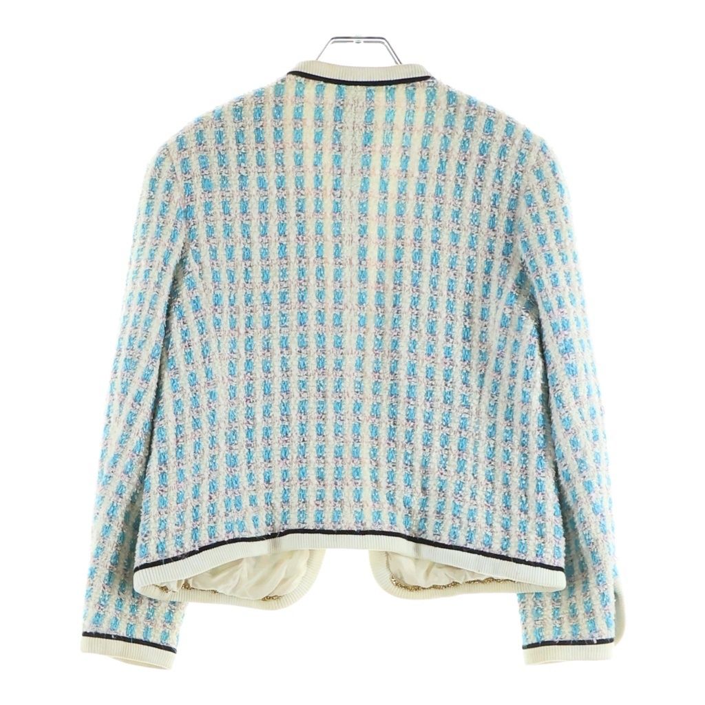 Chanel Vintage Tweed CC Logo Button Jacket & Skirt Set Blue Pink White — view 3