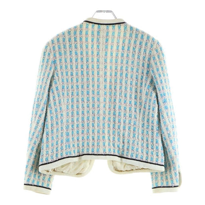 Chanel Vintage Tweed CC Logo Button Jacket & Skirt Set Blue Pink White — view 3
