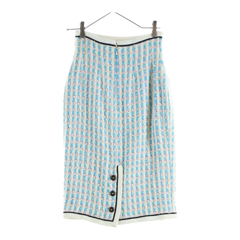 Chanel Vintage Tweed CC Logo Button Jacket & Skirt Set Blue Pink White — view 5