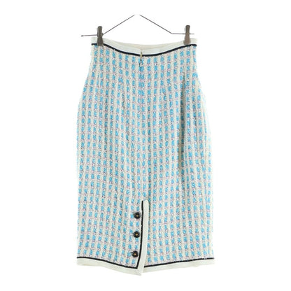 Chanel Vintage Tweed CC Logo Button Jacket & Skirt Set Blue Pink White — view 5