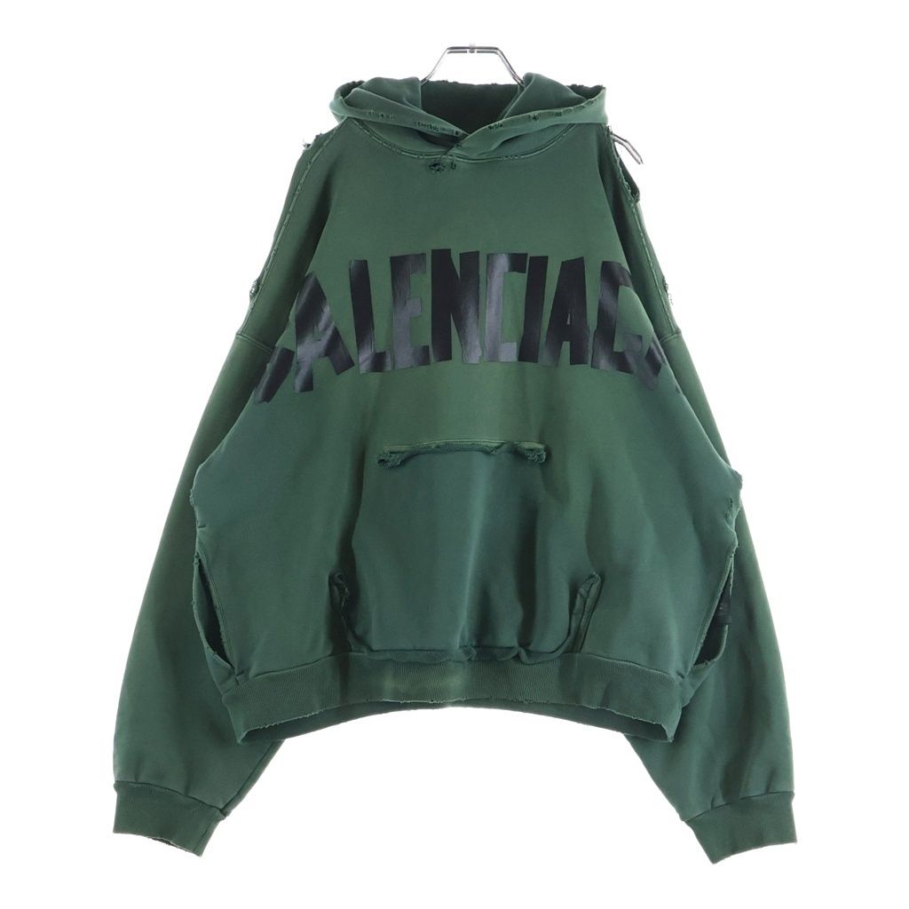 Balenciaga Tape Type Ripped Pocket Hoodie Green — view 2