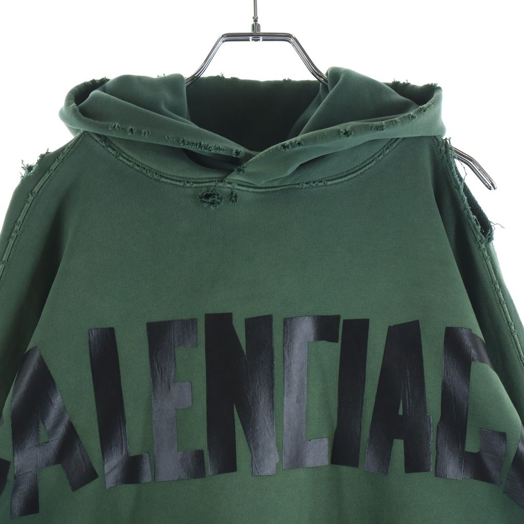 Balenciaga Tape Type Ripped Pocket Hoodie Green — view 3
