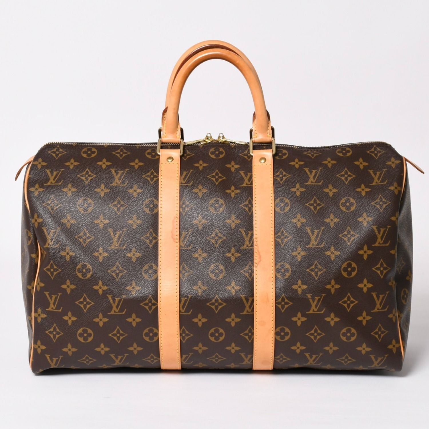 Louis Vuitton Monogram Keepall 45 Boston Bag Canvas Vachetta Leather Brown Gold