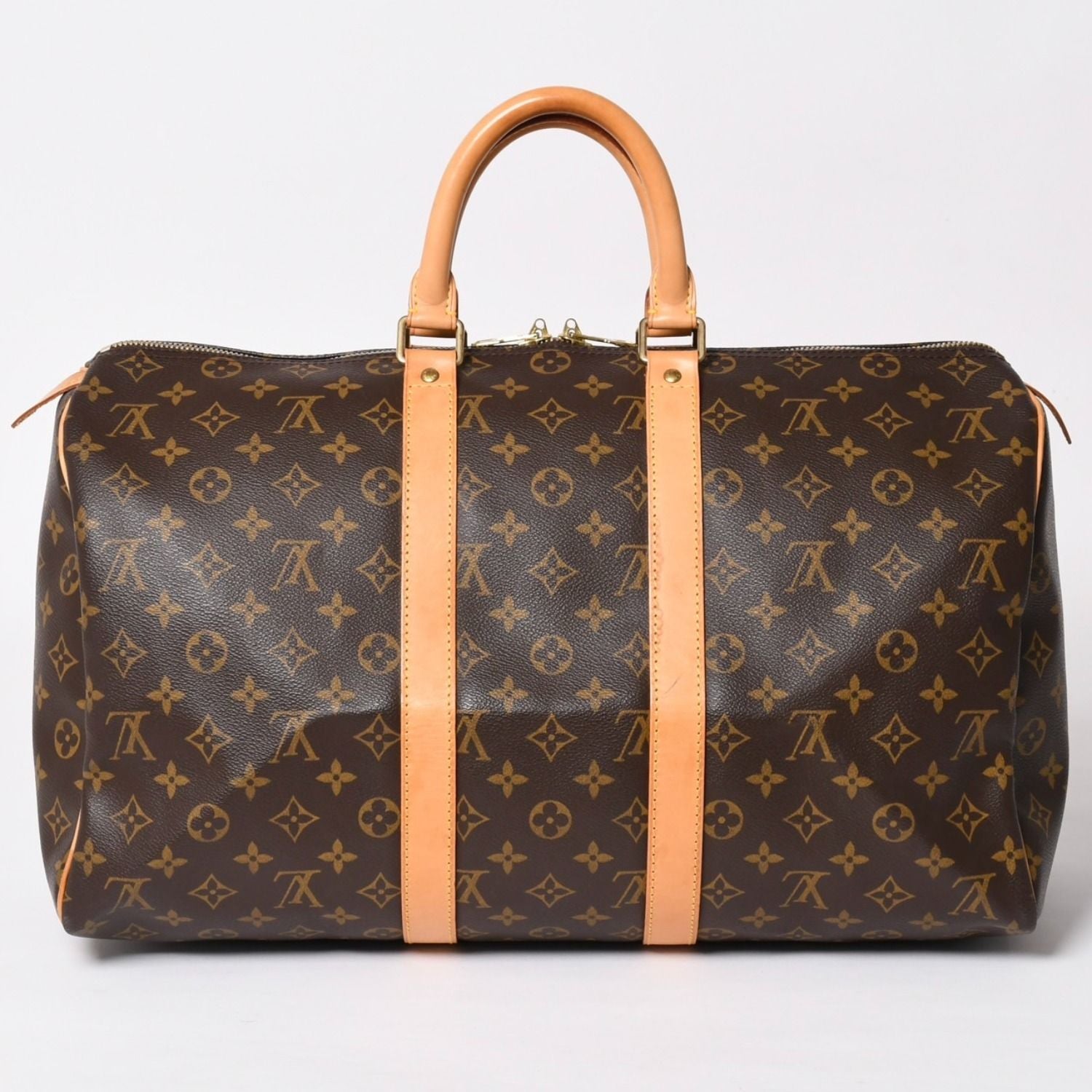 Louis Vuitton Monogram Keepall 45 Boston Bag Canvas Vachetta Leather Brown Gold — view 2