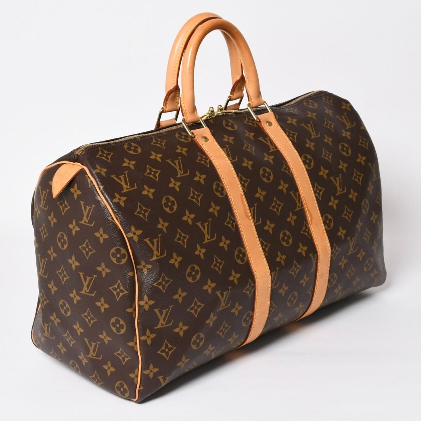 Louis Vuitton Monogram Keepall 45 Boston Bag Canvas Vachetta Leather Brown Gold — view 3