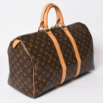 Louis Vuitton Monogram Keepall 45 Boston Bag Canvas Vachetta Leather Brown Gold — view 3