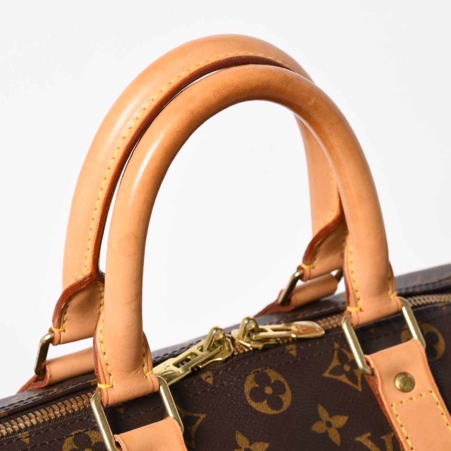 Louis Vuitton Monogram Keepall 45 Boston Bag Canvas Vachetta Leather Brown Gold — view 6