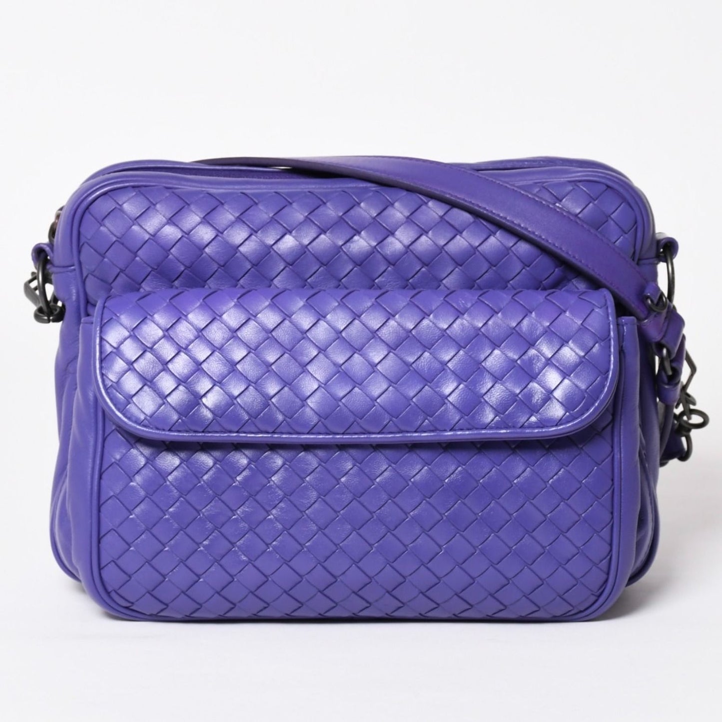 Bottega Veneta Intrecciato Nappa Messenger Shoulder Bag Leather Lambskin Purple