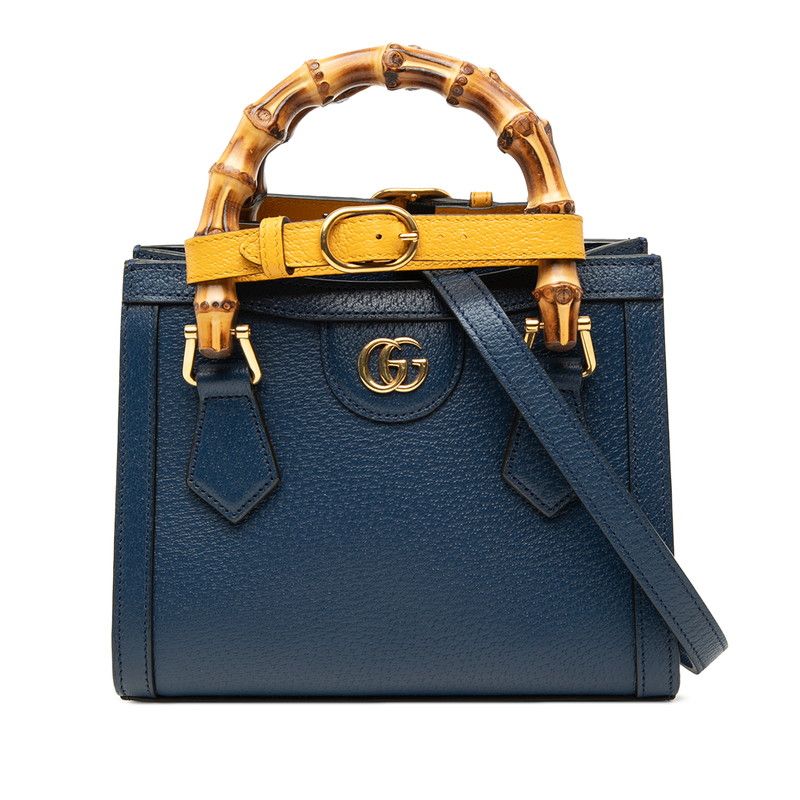 Gucci Bamboo Diana Mini Tote 2-Way Shoulder Bag Blue Yellow Leather
