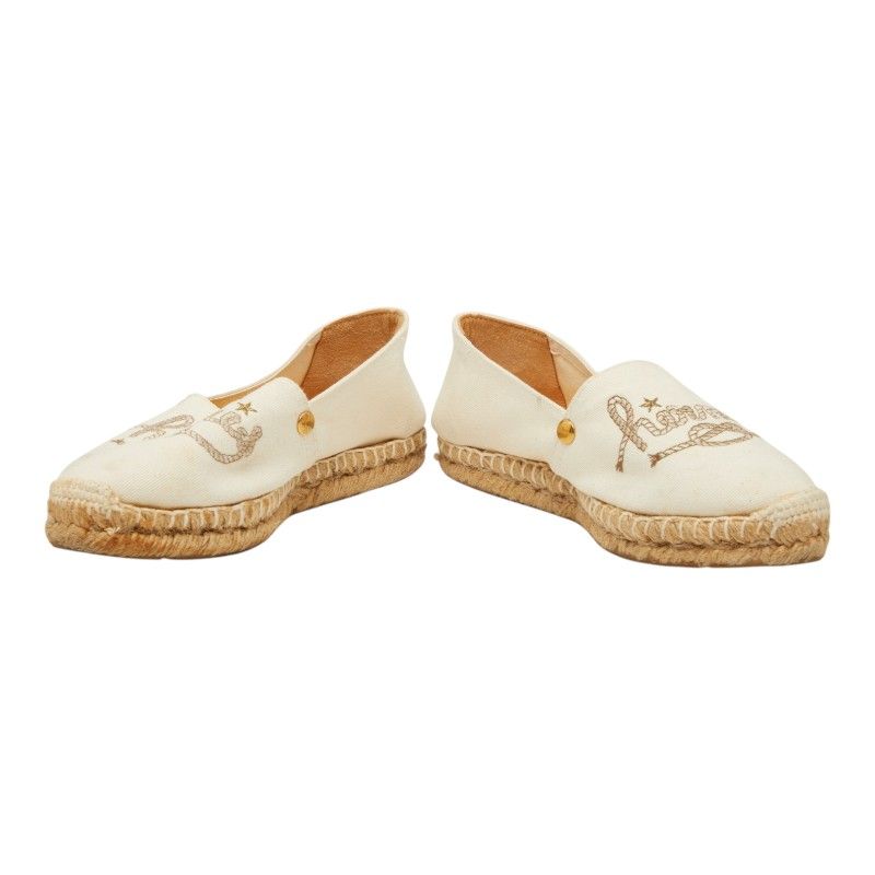 Hermes Logo Espadrilles Slip On Flat Ivory Canvas 37 — view 4