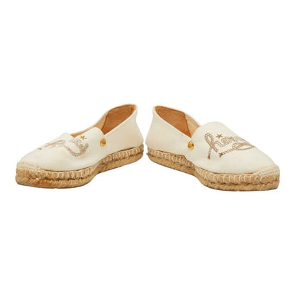 Hermes Logo Espadrilles Slip On Flat Ivory Canvas 37 — view 4