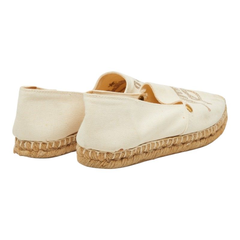 Hermes Logo Espadrilles Slip On Flat Ivory Canvas 37 — view 2