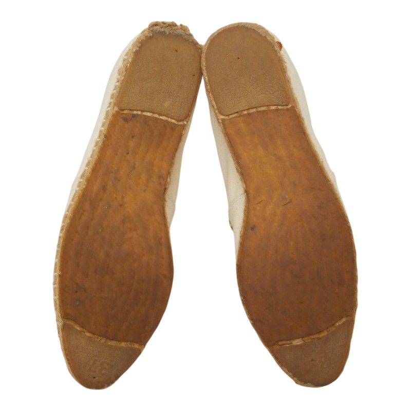 Hermes Logo Espadrilles Slip On Flat Ivory Canvas 37 — view 5