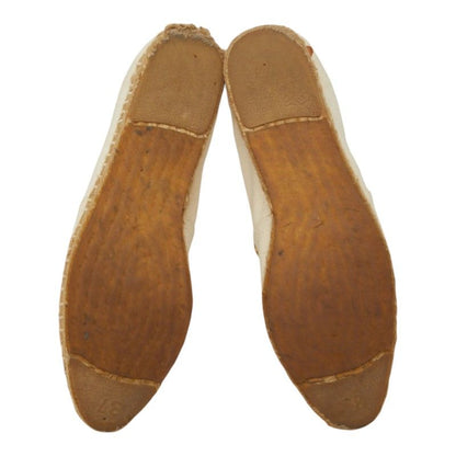 Hermes Logo Espadrilles Slip On Flat Ivory Canvas 37 — view 5