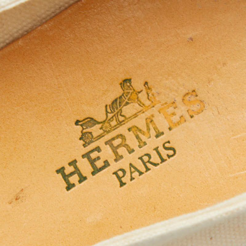 Hermes Logo Espadrilles Slip On Flat Ivory Canvas 37 — view 6